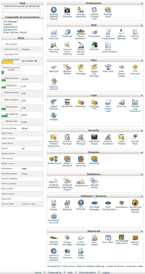 web admin panel for ActiveEX web hosting